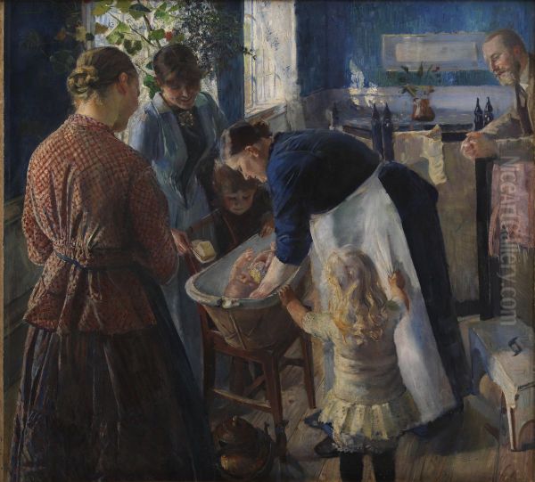 In the Tub Oil Painting by Christian Krohg
