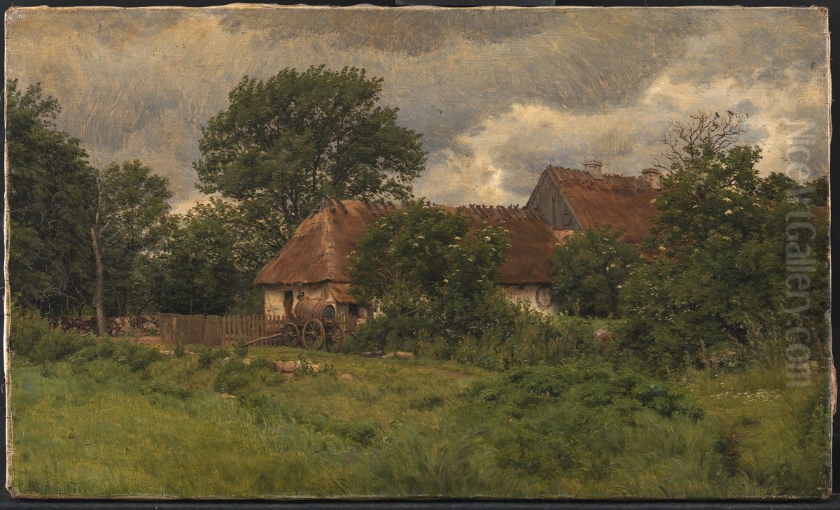 Gamle udbygninger ved en herregard Oil Painting by Niels Skovgaard