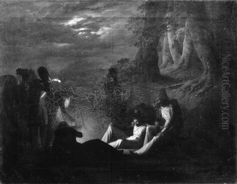 Fransk bivuak ved nat Oil Painting by Jorgen Valentin Sonne Fransk bivuak ved nat Oil Painting by Jorgen Valentin Sonne