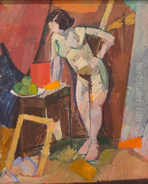 Staende kvindelig model Oil Painting by Edvard Weie
