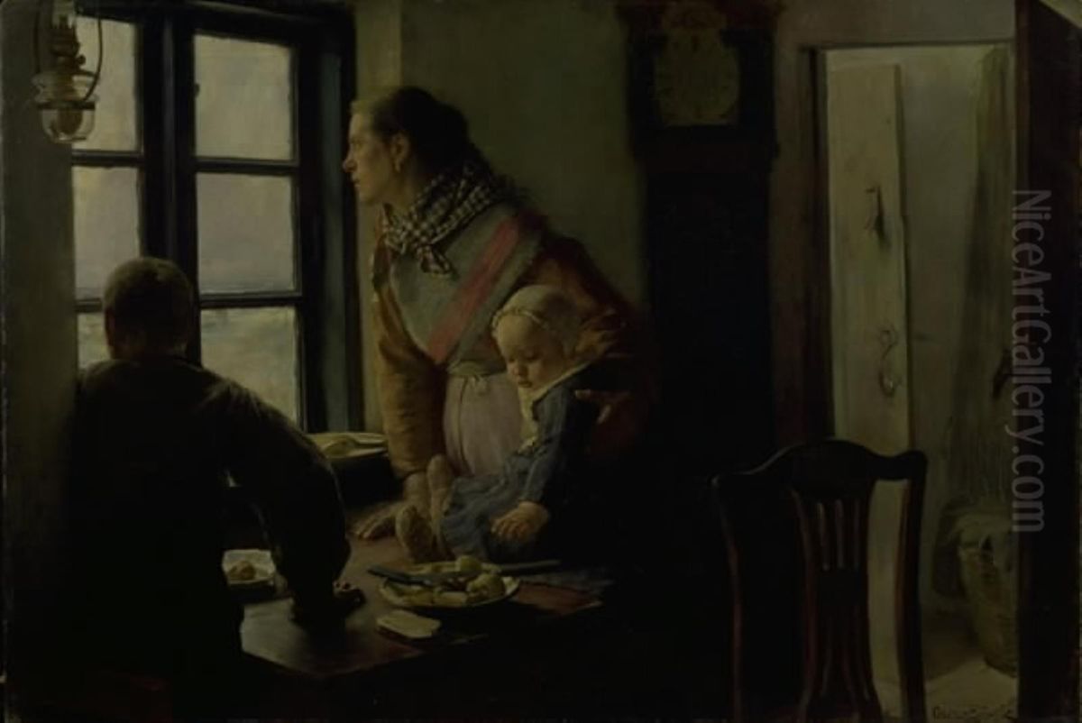 A Distress Shot Oil Painting by Oscar Bjorck