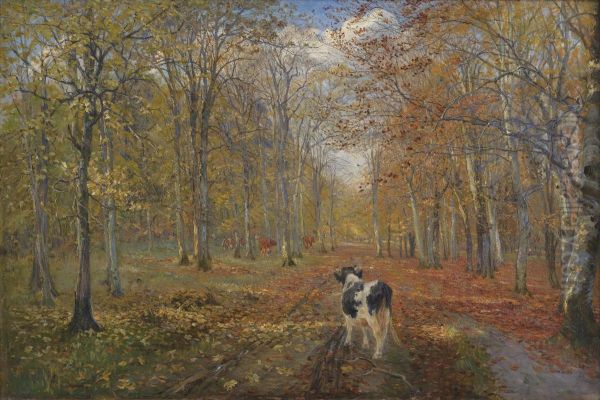 En vej i Dyrehaven. Efterar Oil Painting by Theodor Esbern Philipsen