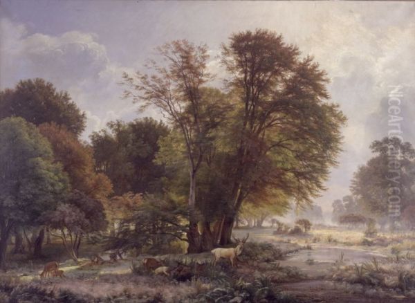 Efterarsmorgen i Jaegersborg Dyrehave Oil Painting by Carl Frederik Aagaard