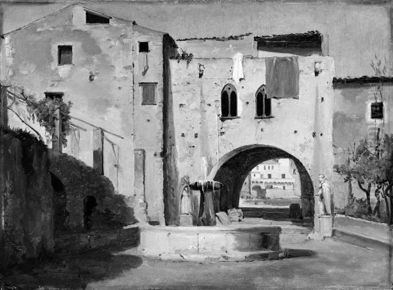 A Fountain in an Italian Town Oil Painting by Jorgen Valentin Sonne