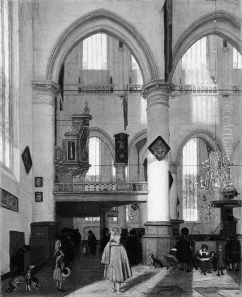 Det indre af Oude Kerk i Amsterdam under en praediken Oil Painting by Emanuel de Witte