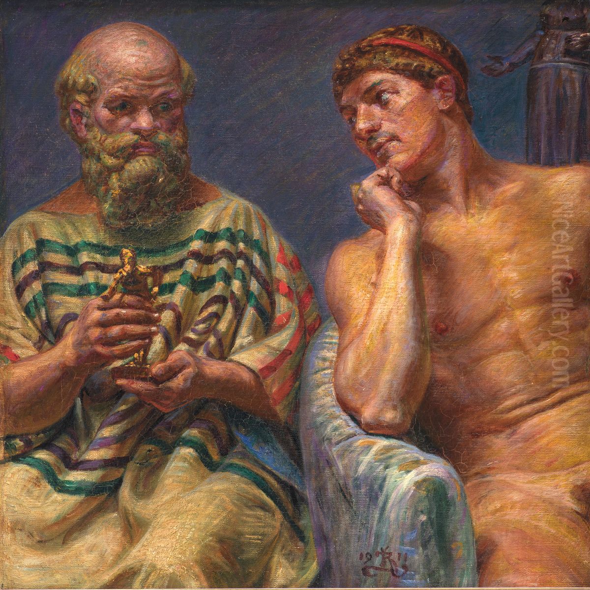 Sokrates og Alkibiades Oil Painting by Kristian Zahrtmann