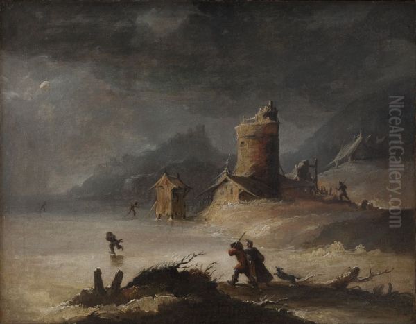 Landscape With Skaters Oil Painting by Peter Cramer