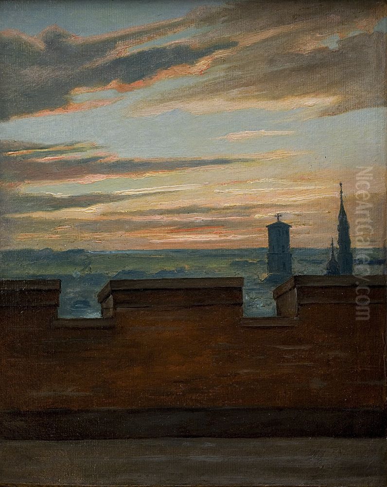 View of Copenhagen at Sunset Oil Painting by Martinus Rorbye