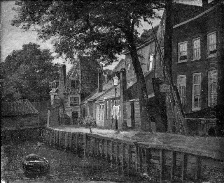 Hollandsk kanalparti Oil Painting by Wilhelm Xylander