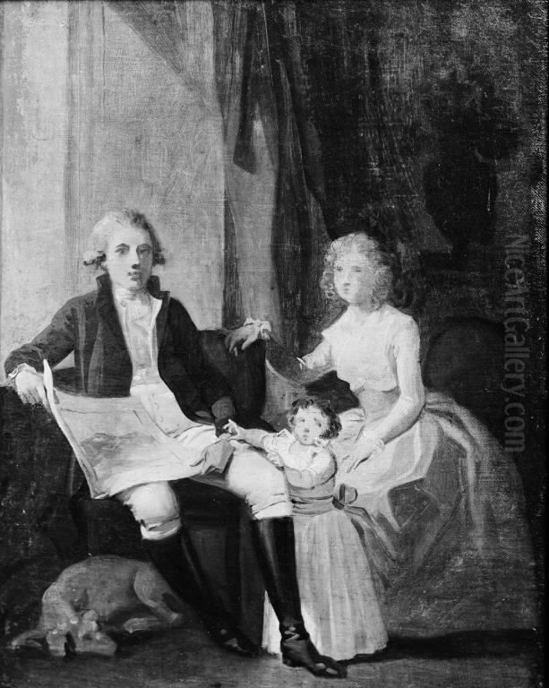 Peder Anker med hustru og datter Oil Painting by Jens Juel