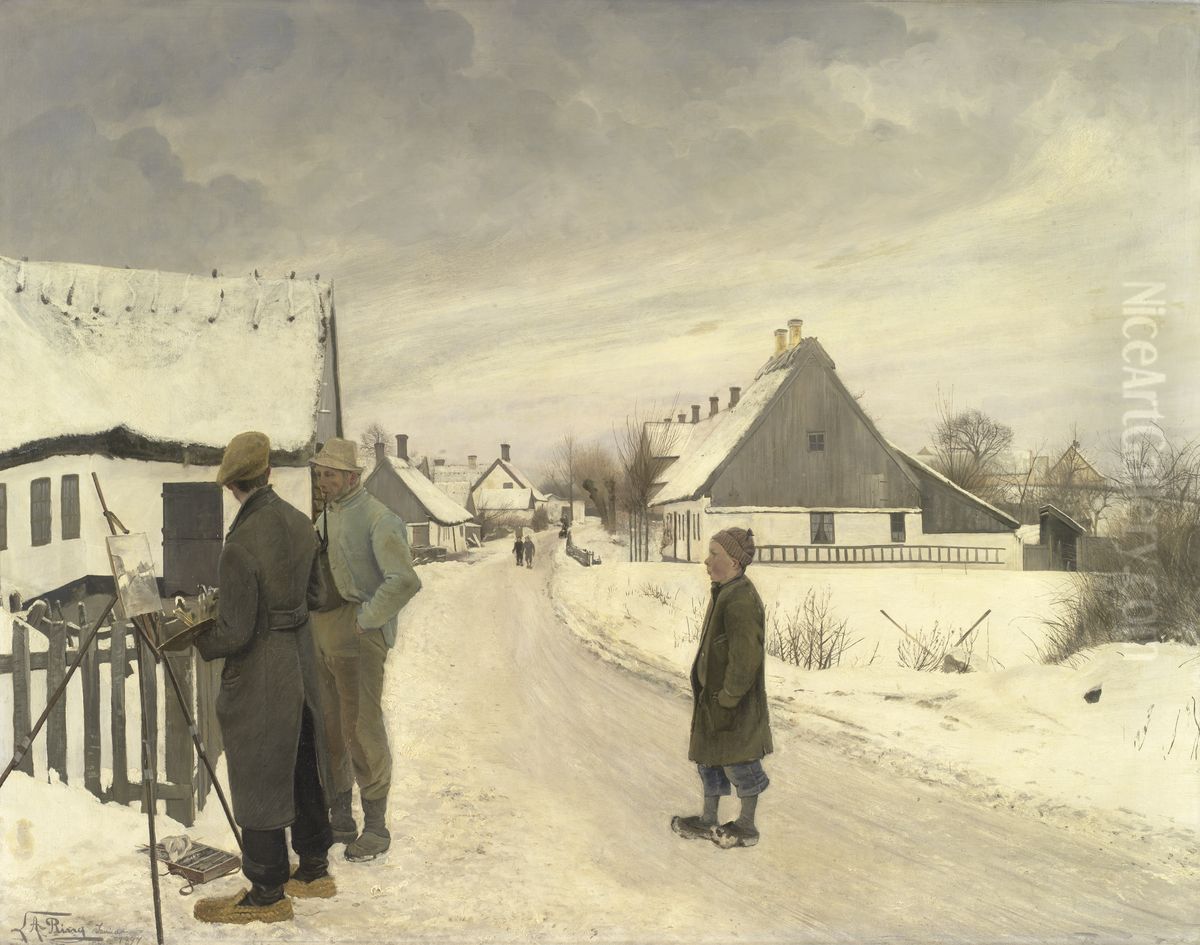 The painter in the village Oil Painting by Laurits Andersen Ring