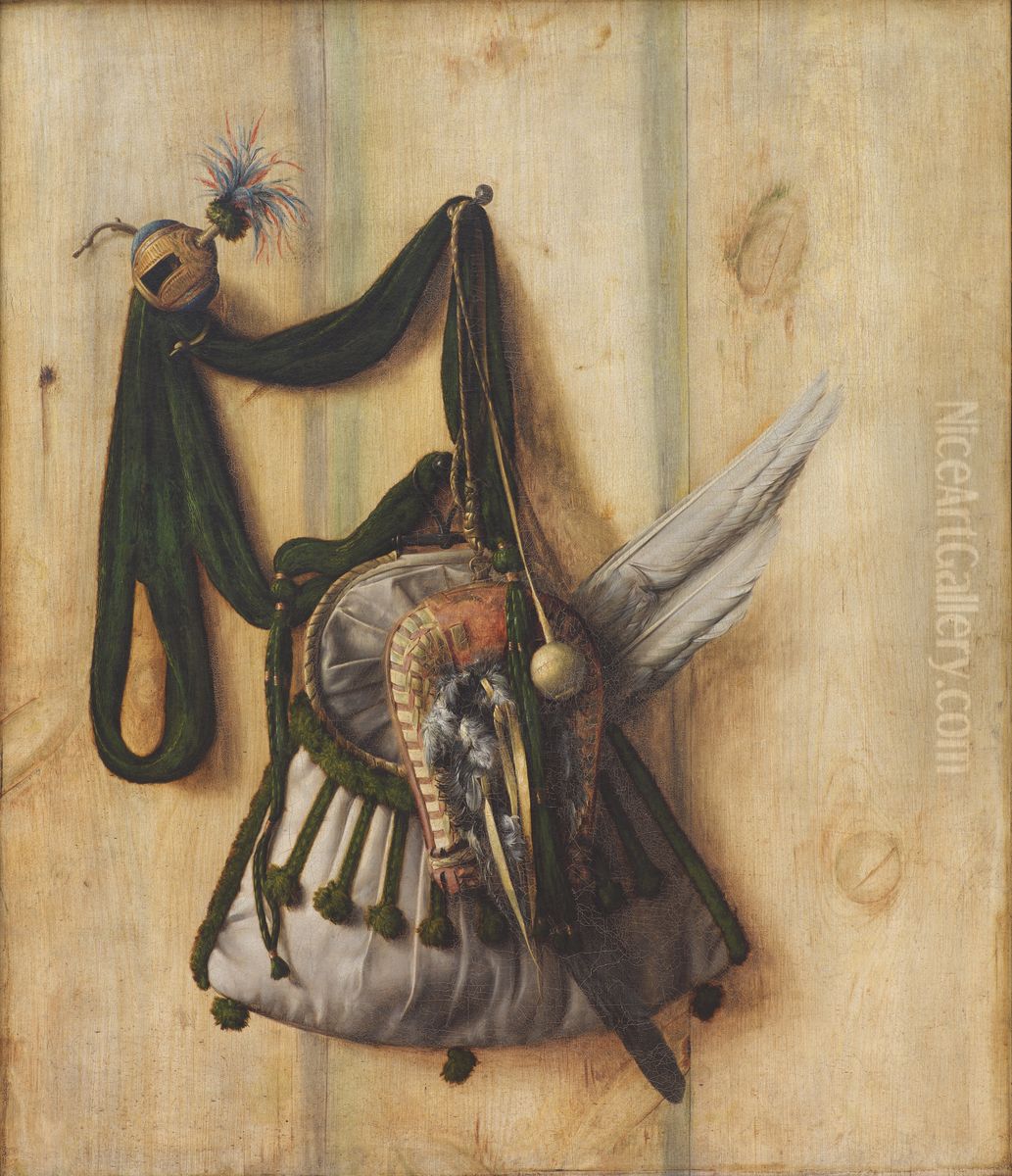 Trompe l'oeil med falkonertaske og andet udstyr til falkejagt Oil Painting by Cornelis Norbertus Gijsbrechts