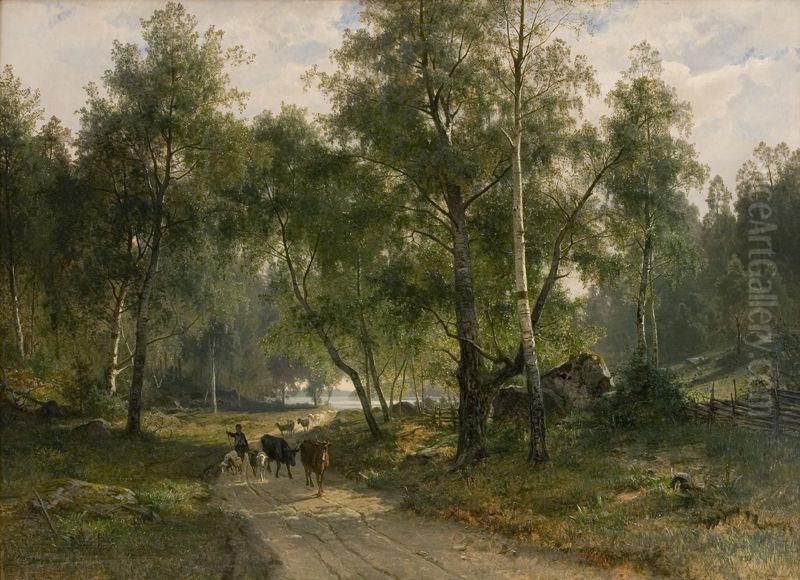 Beneath the Birches. Motif from Malaren Oil Painting by Johan Edvard Bergh