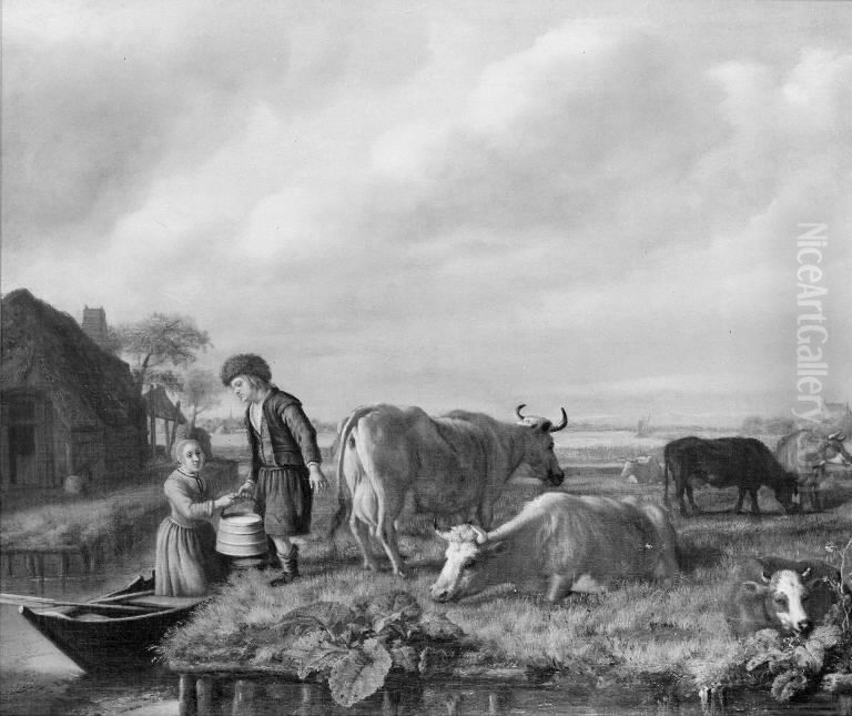 Milking Scene Oil Painting by Jan Victors