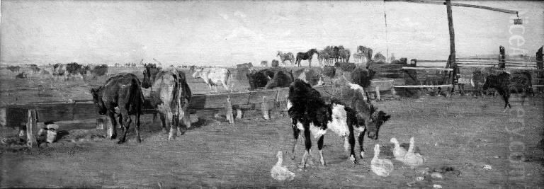 Kreaturer ved Hollaenderbronden Oil Painting by Theodor Esbern Philipsen