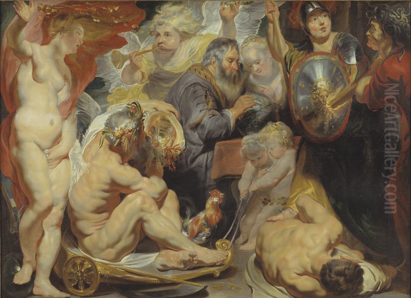 Allegory on Science. Minerva and Cronus protect Science against Envy and Ignorance Oil Painting by Jacob Jordaens