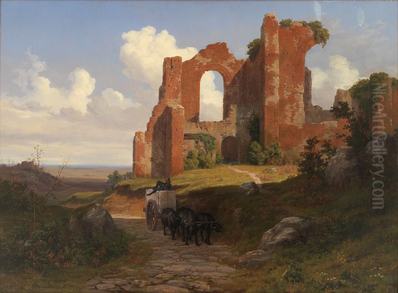 View of the Terme di Caracalla in Rome Oil Painting by Thorald Laessoe