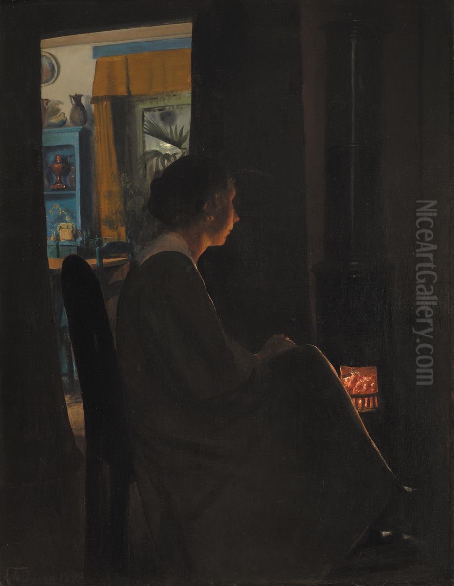 Twilight. The Artist's Wife Oil Painting by Laurits Andersen Ring