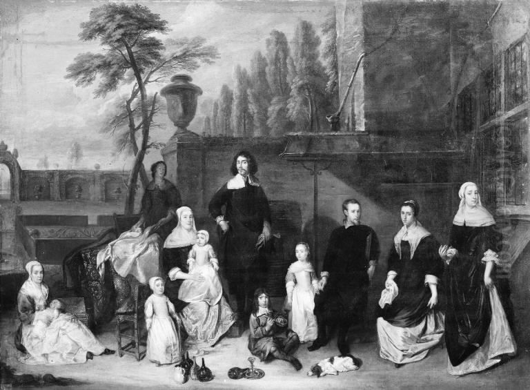 Family Group on a Garden Terrace Oil Painting by Gillis van Tilborgh