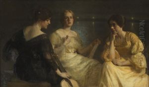 Karen Bramsen; kunstnerens hustru Esther, f. Lange; Johanne Munch-Petersen