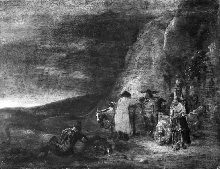 Landscape with Travellers some of them in Oriental Costume Oil Painting by Abraham de Haen