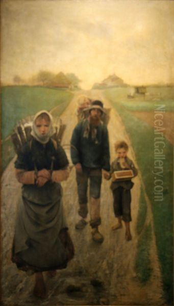 Les marchands de craie-Le matin Oil Painting by Leon Frederic
