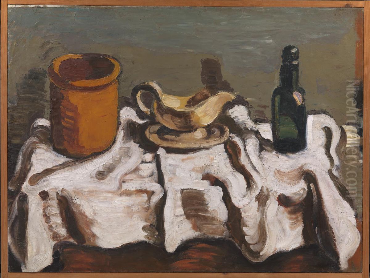 Still Life with a Jar, a Sauceboat and a Bottle Oil Painting by Vilhelm Lundstrom