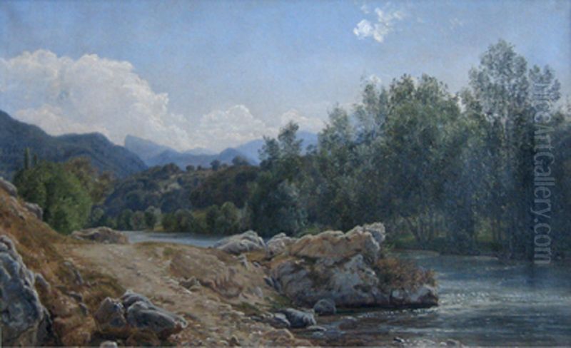 Formiddag ved Garonne. Montrejeau Oil Painting by Janus Andreas Bartholin La Cour