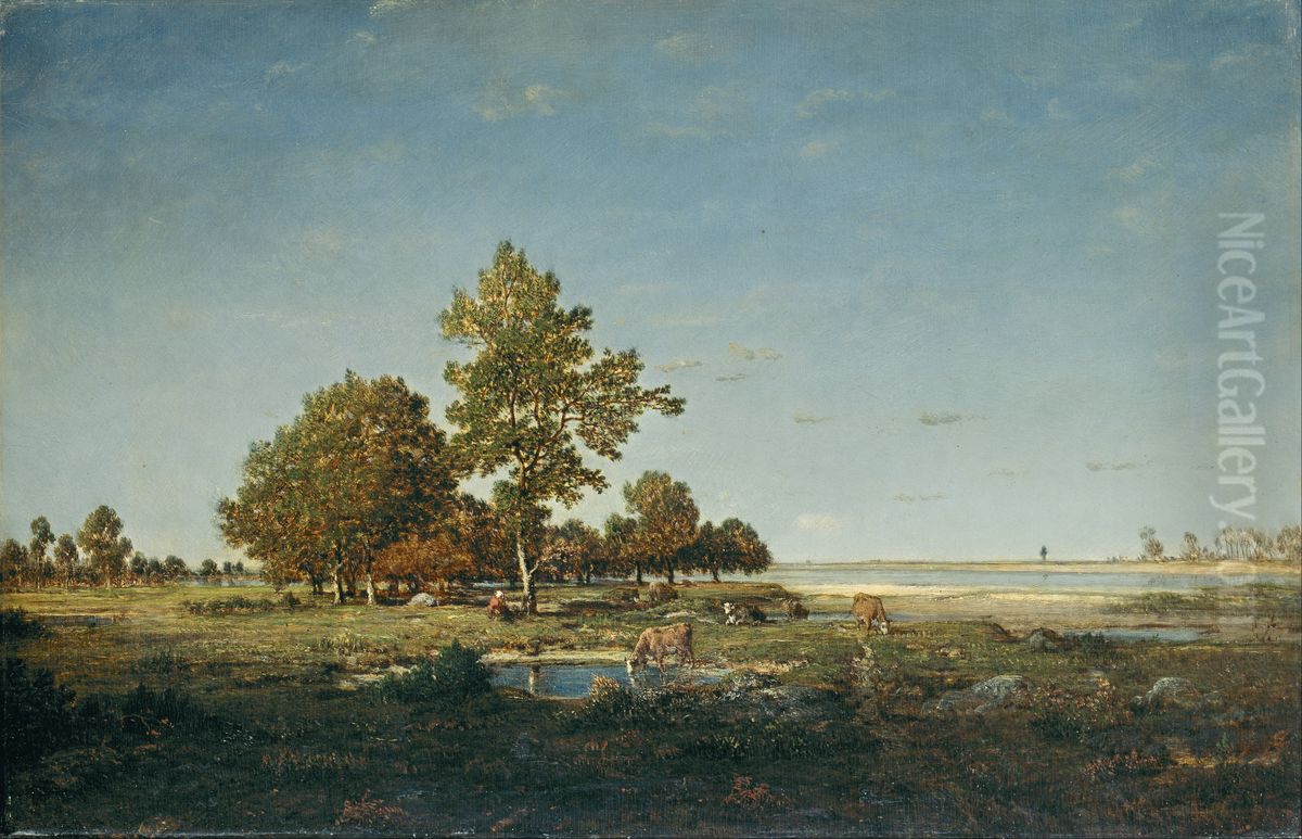 Landscape with a clump of trees Oil Painting by Theodore Rousseau