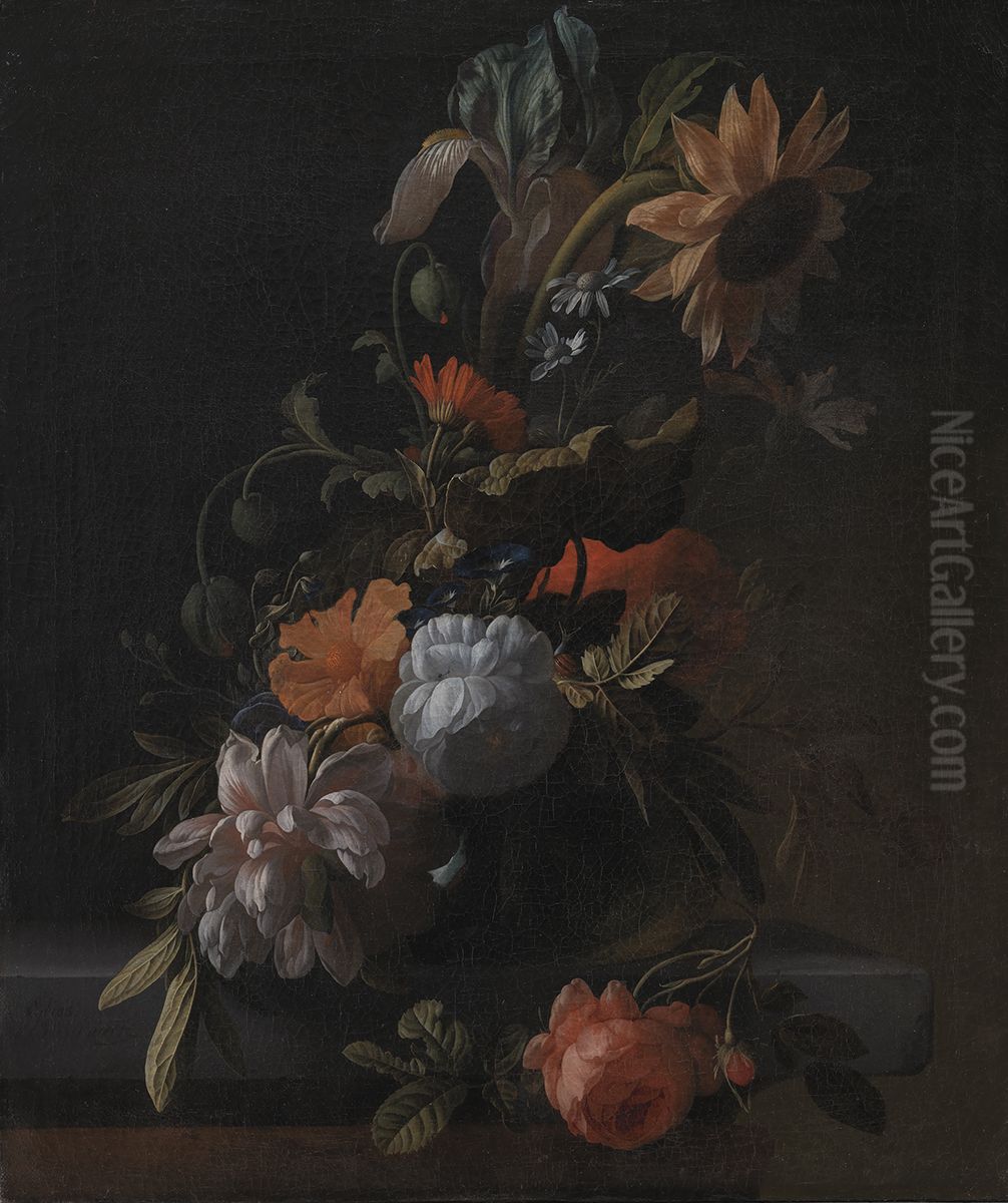 A Bowl of Flowers Oil Painting by Elias van den Broeck