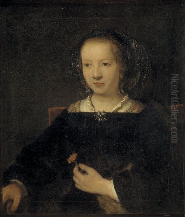 A Young Woman Holding a Carnation Oil Painting by Willem Drost