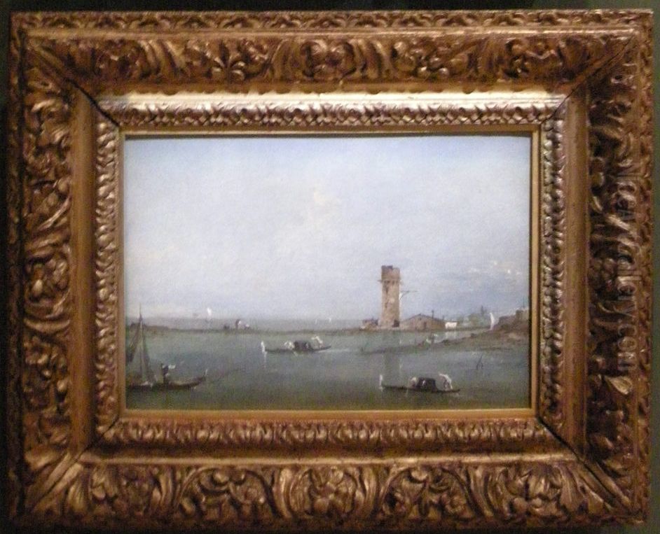 Gates of Venice (View of the Venetian lagoon with the Tower of Marghera) Oil Painting by Francesco Guardi