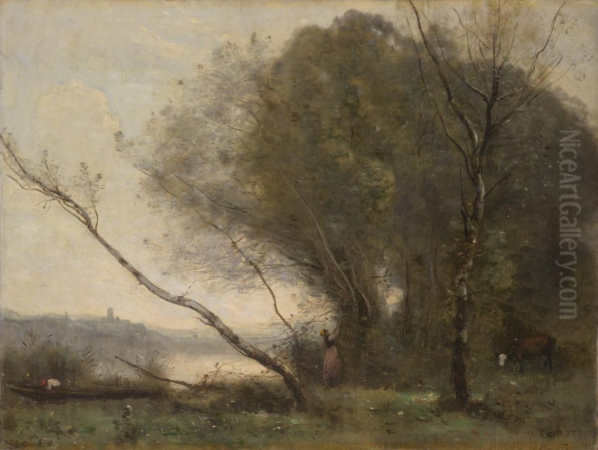 The bent tree Oil Painting by Jean-Baptiste Camille Corot