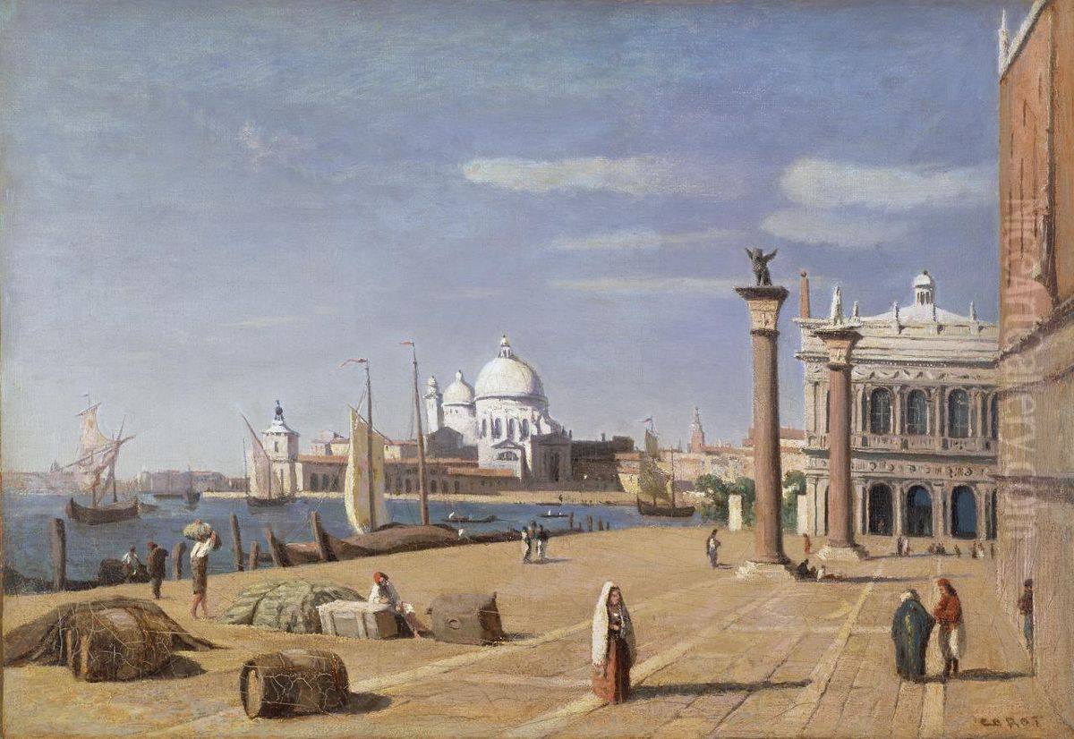 View of the Quay of the Schiavoni Oil Painting by Jean-Baptiste Camille Corot