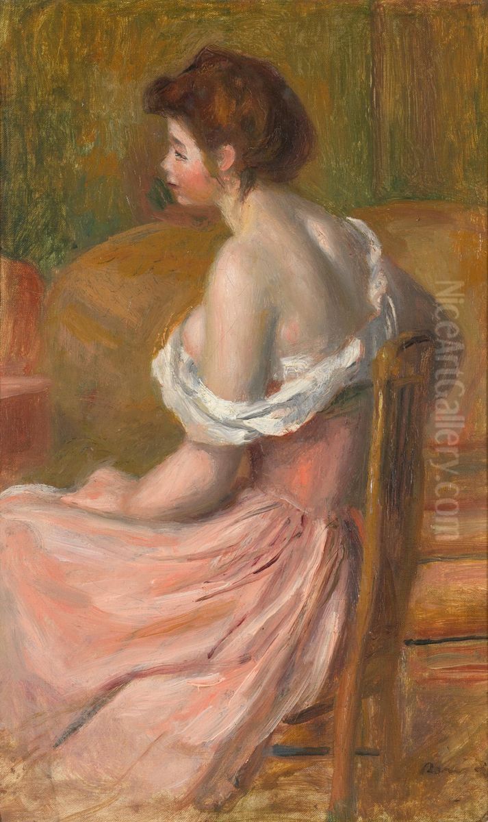 Young woman seated, with neck and shoulders uncovered Oil Painting by Pierre Auguste Renoir