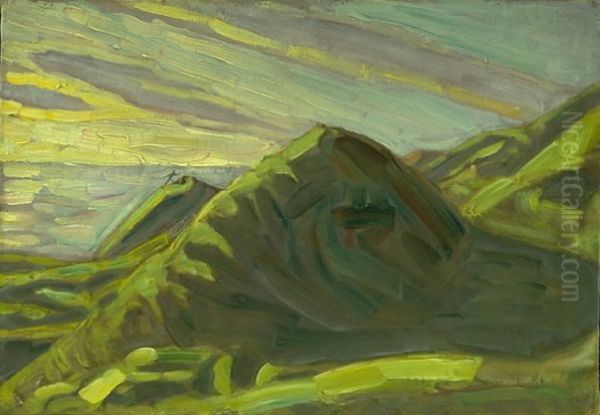 To klinthoje. Rosnaes. Aften. Oil Painting by Niels Larsen Stevns