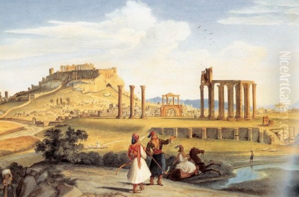 Athen, Tempel des Zeus Oil Painting by Johann Michael Wittmer
