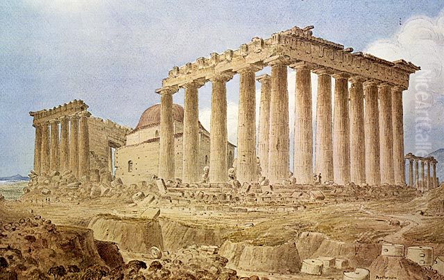 Razrusennyj Parfenon s ostatkami sobora-meceti. Oil Painting by James Skene Of Rubislaw