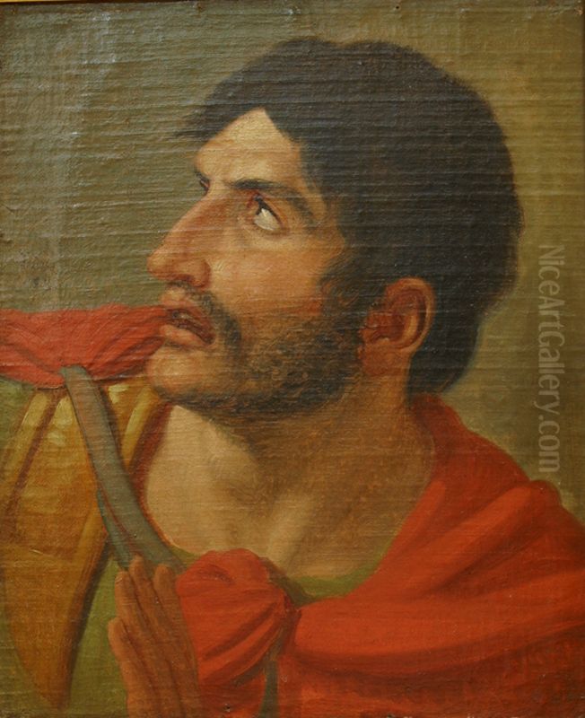 Antik kriger. Studiehoved Oil Painting by Johan Ludwig Lund