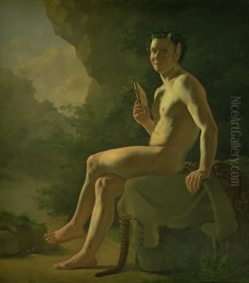 Ung Pan i en grotte. Modelfigur Oil Painting by Wilhelm Bendz