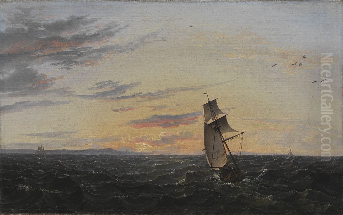 A Seascape. The coast of the Island of Rugen in Evening Light Oil Painting by Johan Wilhelm Ludwig Dahl