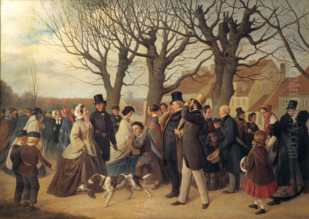 Promenading on the Ramparts of Copenhagen on the Evening of a Public Holiday in Spring. Oil Painting by Andreas Herman Hunaeus