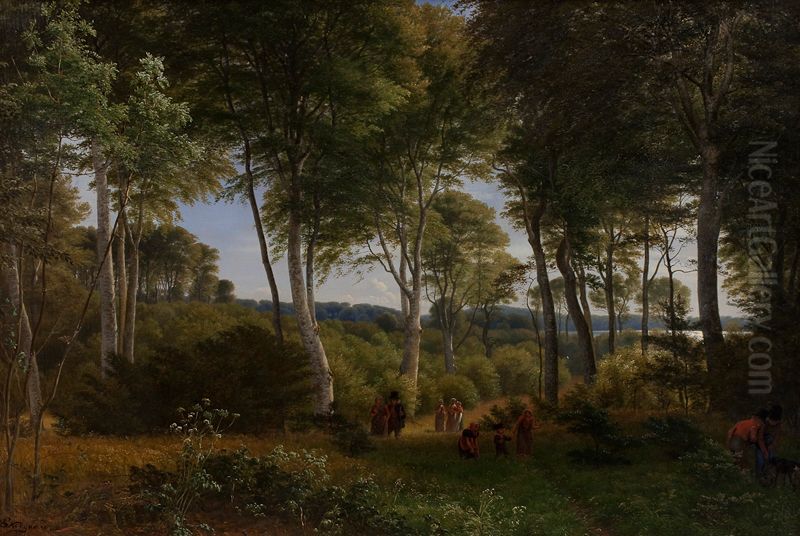 Delhoved Wood near Lake Skarre, Zealand Oil Painting by P. C. Skovgaard
