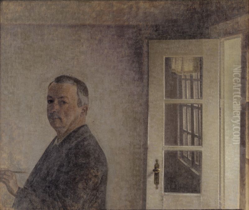 Self-Portrait. The Cottage Spurveskjul at Sorgenfri, North of Copenhagen Oil Painting by Vilhelm Hammershoi