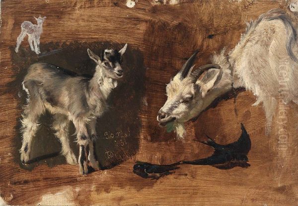 Goats Oil Painting by Eliphalet Andrews