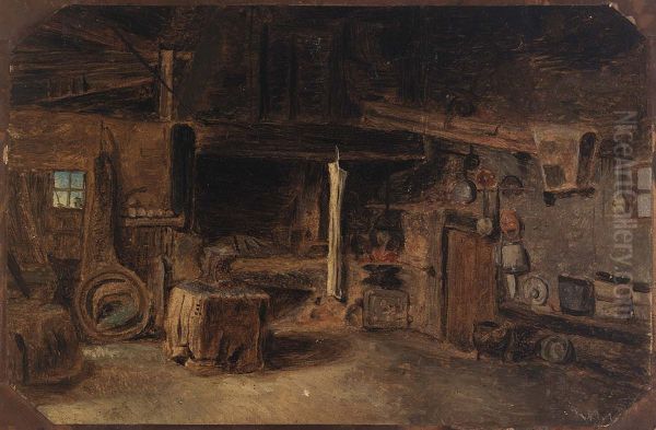 Interior of a Smithy Oil Painting by Eliphalet Andrews