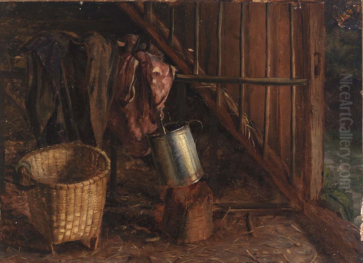 Interior of a Stable Oil Painting by Eliphalet Andrews