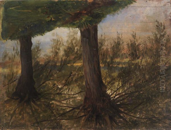 Trees beside a Stream Oil Painting by Eliphalet Andrews