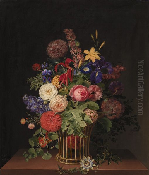 En let rorkurv med blomster Oil Painting by Cladius Detlev Fritzsch