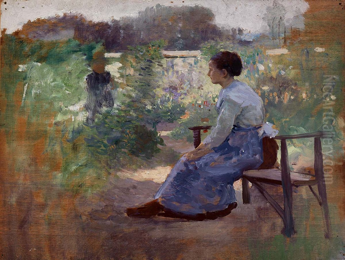 Woman Seated in a Garden Oil Painting by Eliphalet Andrews